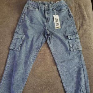 I Don't Wanna Know Cargo Jogger Jeans - Medium Blue Wash